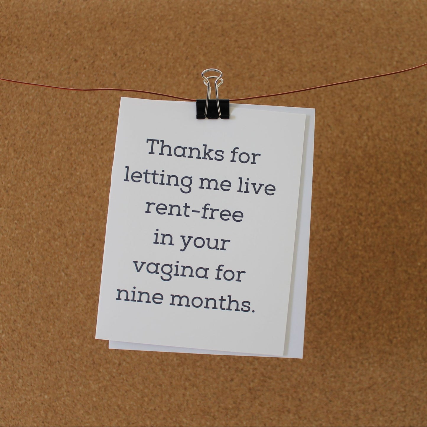 Funny Mother's Day Card: "Thanks for letting me live rent-free in your vagina for 9 months."